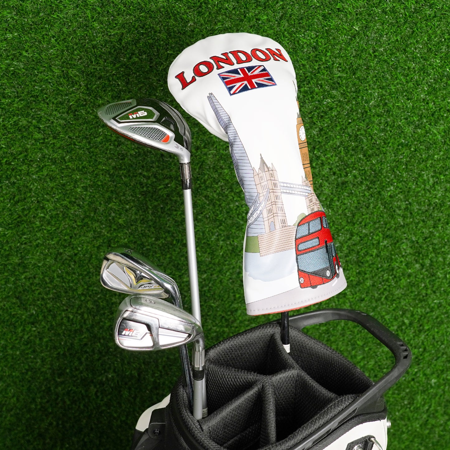 London Golf Driver Headcover - Unique City Design Featuring The Shard, Tower Bridge & Big Ben - Premium Leather Cover