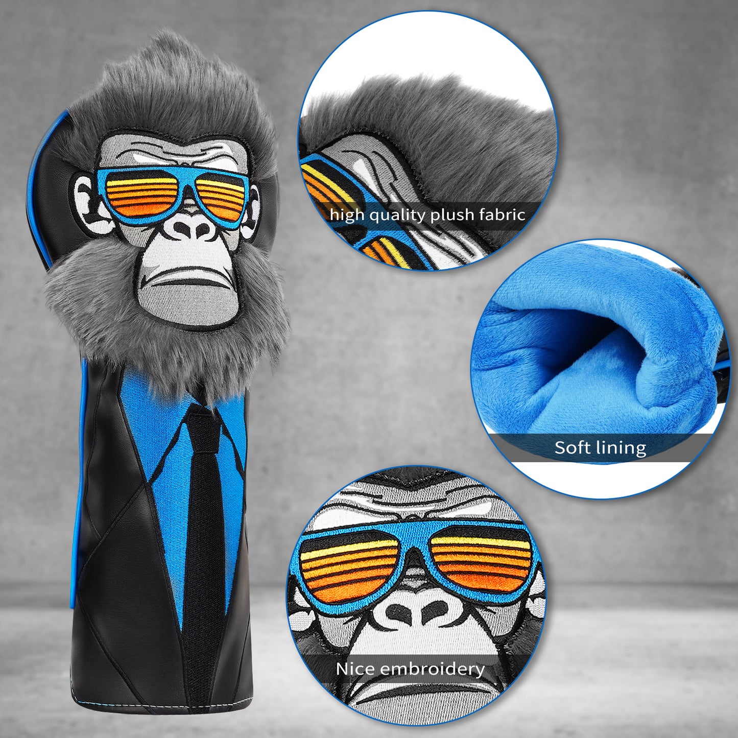 Gorilla Plush Golf Driver Headcover – Full Colour | PU Leather | Universal Fit